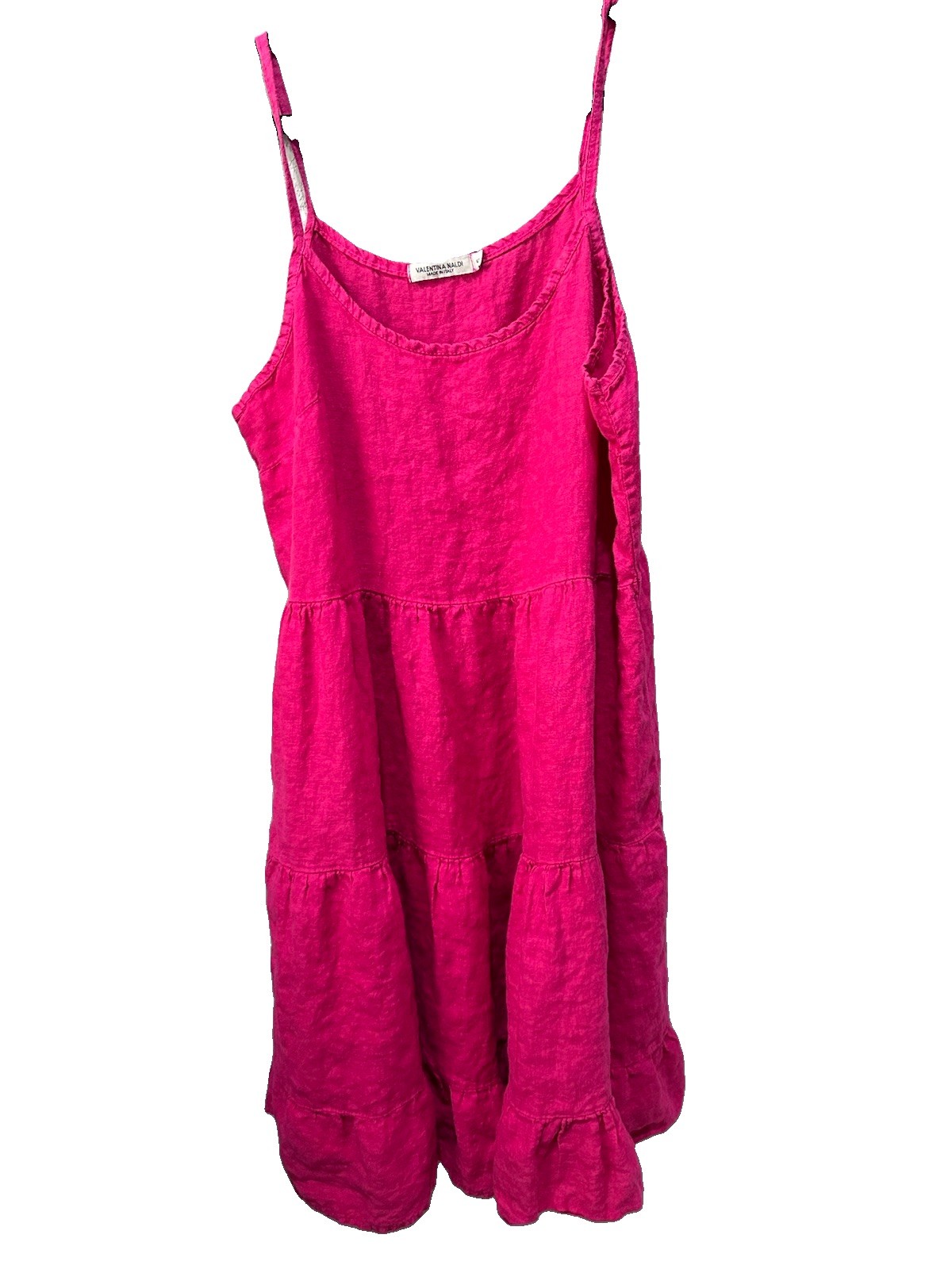 Valentina Naldi Womens S Pink 100% Linen Tiered Dress Made in Italy Lagenlook