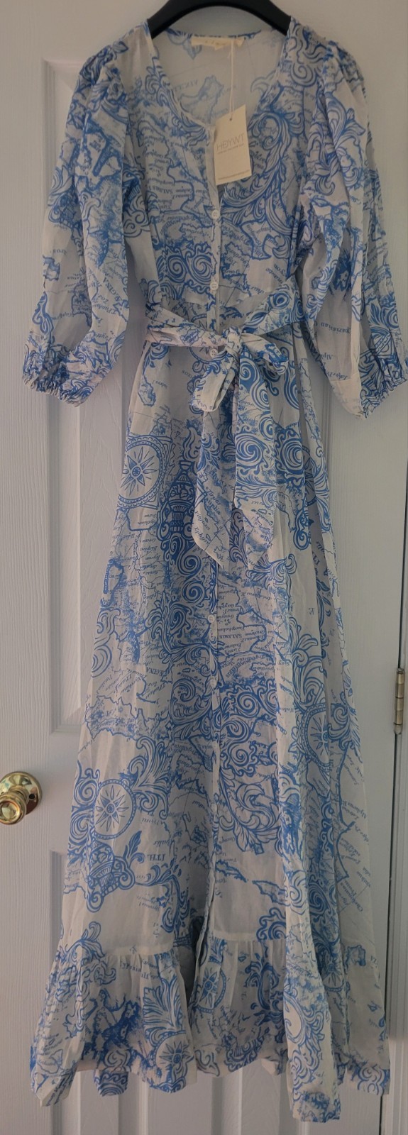HDYWT How Do You Wear That Brynn Map Print Cotton Belted Maxi Dress NWT XS