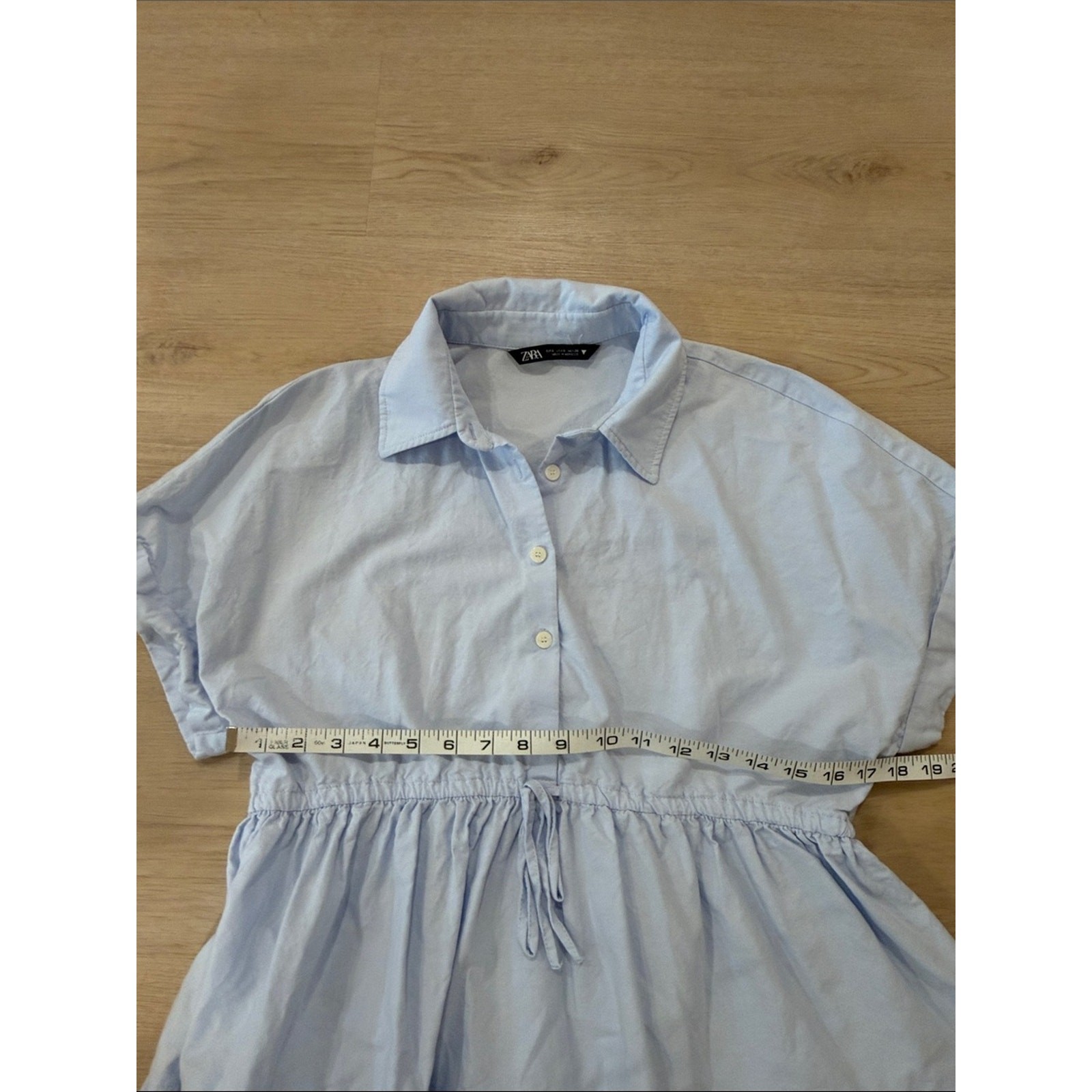 Zara Small Pale Blue Tiered Button-Front Drawstring Dress