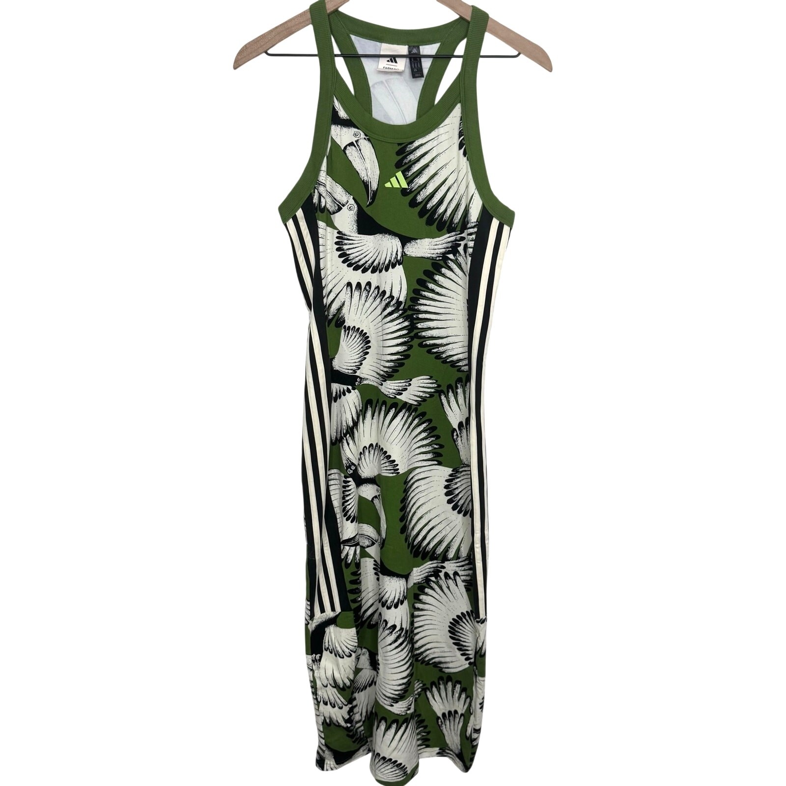 Farm Rio Active Adidas Toucan Wings Midi Dress Green Size Medium Cotton
