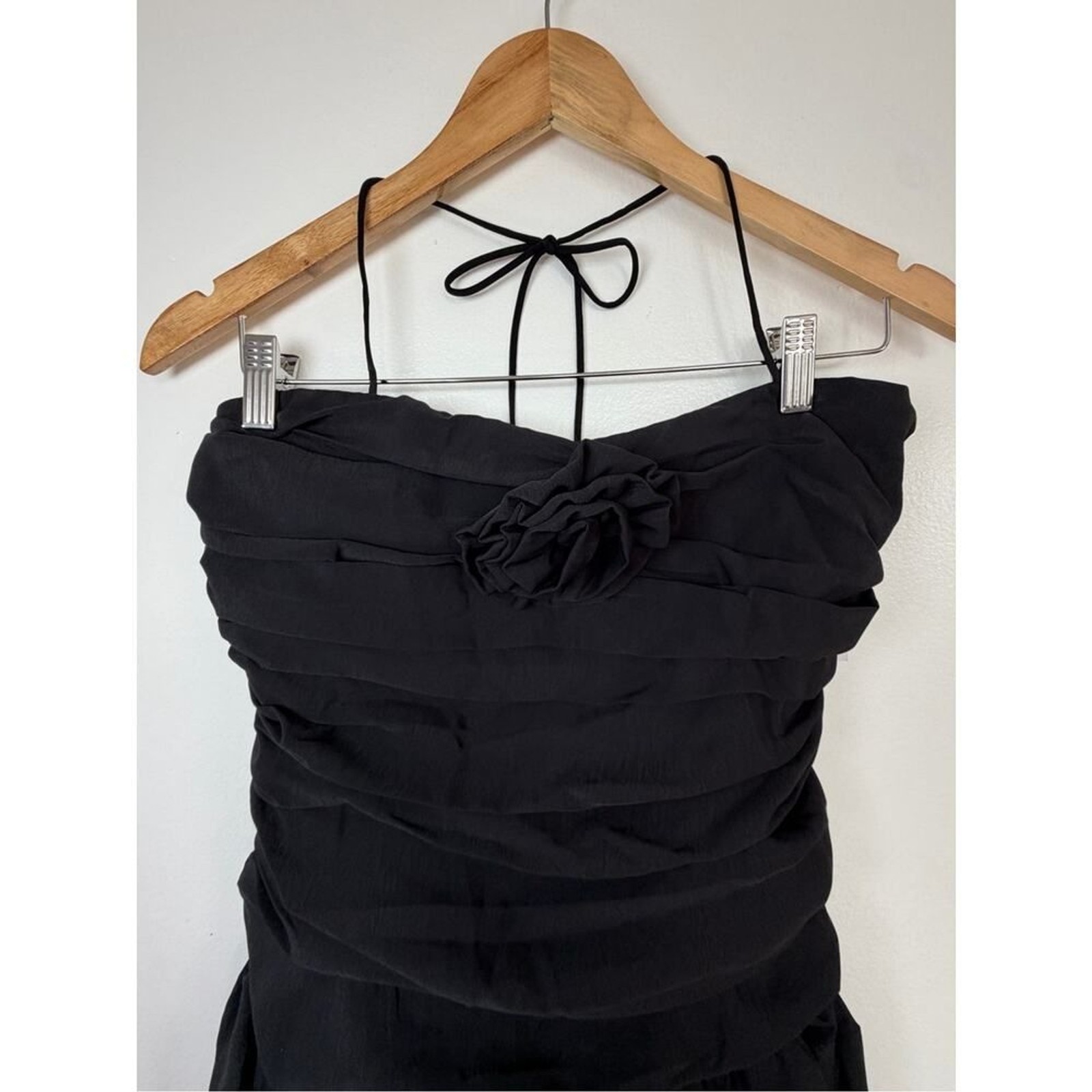 Lucy Paris Black Strapless Rosette Bubble Hem Mini Dress | Ruched Party Dress M