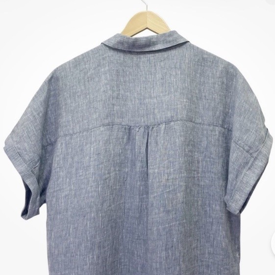 Haven Well Within Talbots Linen Button Front Midi Shirt Dress Blue Extra Small