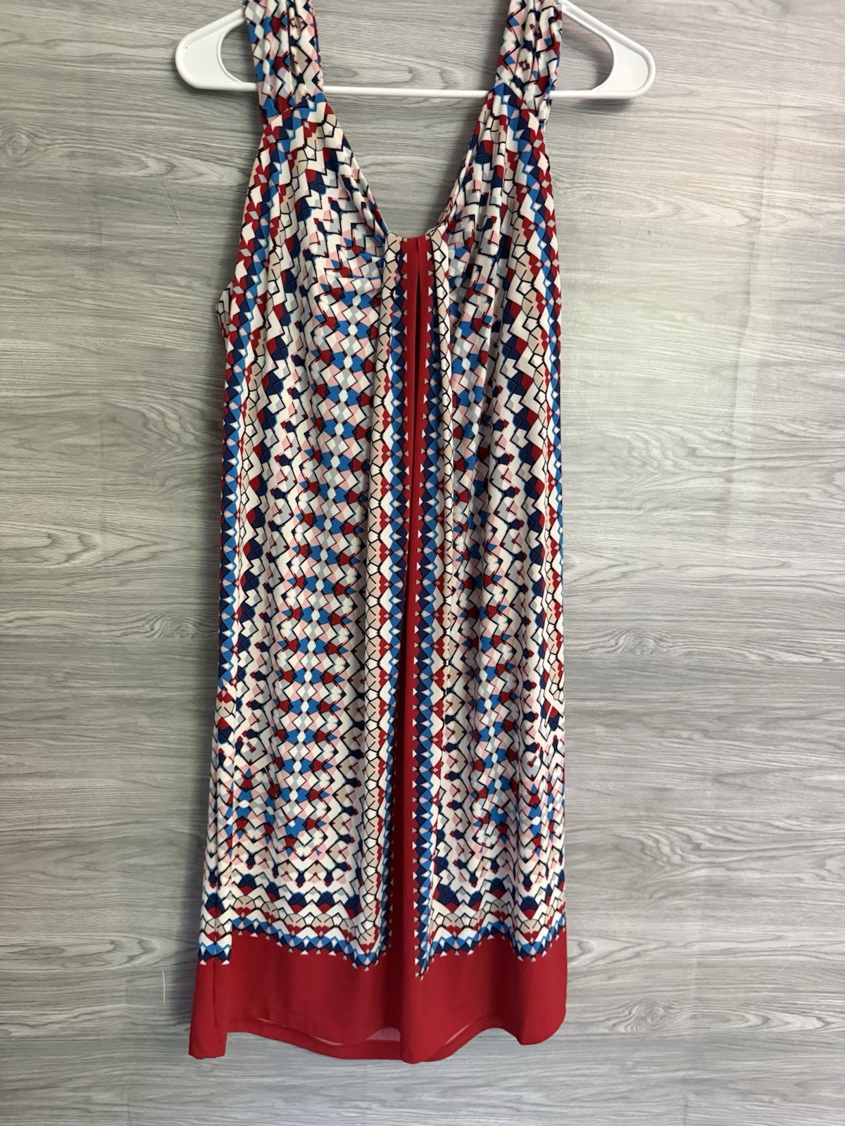 dressbarn Women’s L Red/Blue/White Geometric Shift Dress Sleeveless Scoop