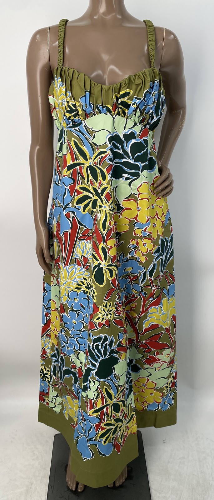 Alemais Womens Midi Dress Green/Multi Size 12 Solstice Floral Cotton Sleeveless