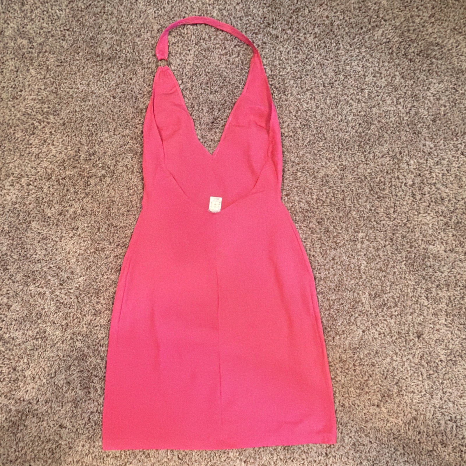 Versace Pink Solid V-Neck Halter Strapless Mini Dress, Women’s Size S