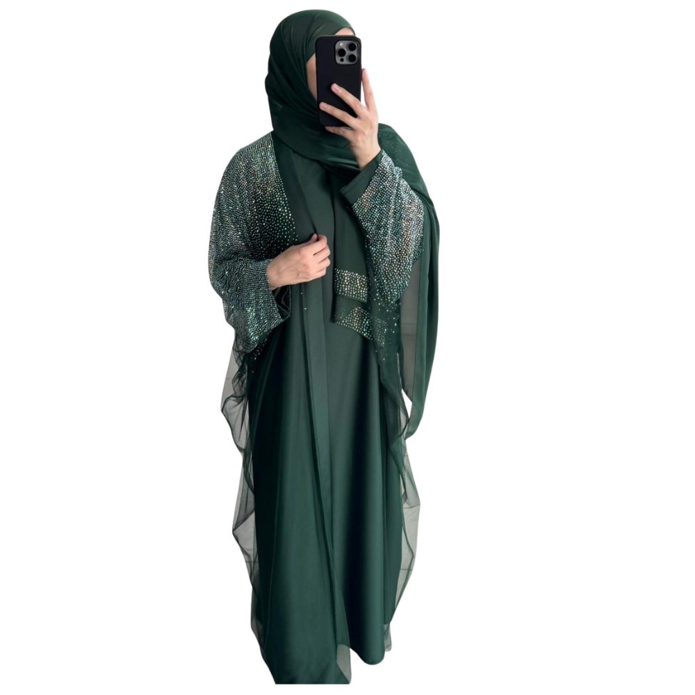 U.A.E Dubai Abaya Sage Green Modest Dress with Scarf/hijab