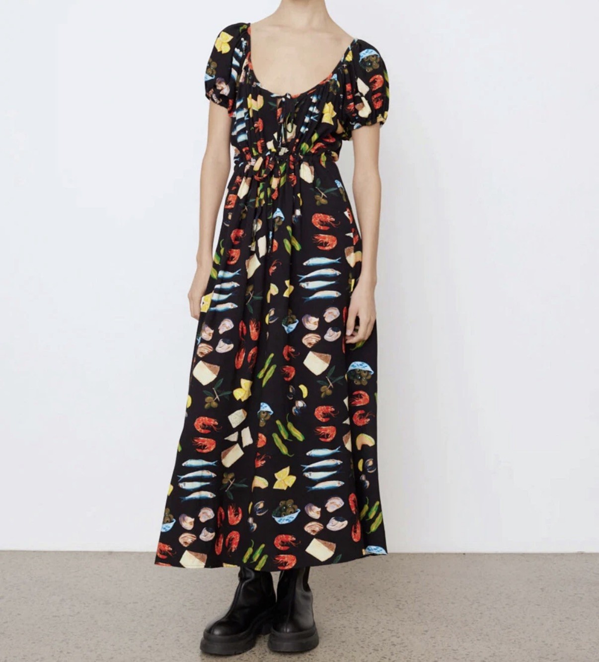 Lisa Says Gah Lux Food Print Maxi Dress 2XL Rayon Linen Made USA