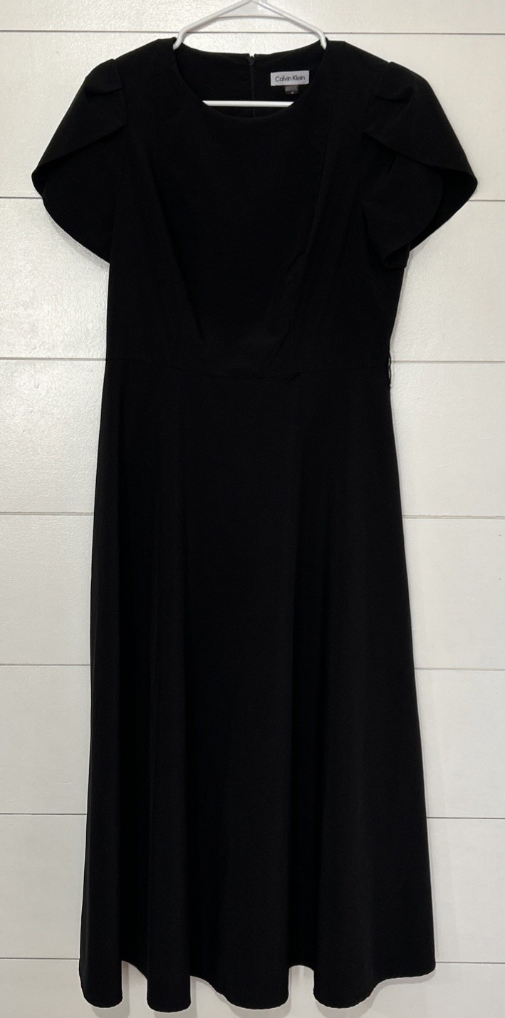 Calvin Klein Sheath Black Dress Unique Tulip Sleeve Size 10 Little Black Dress