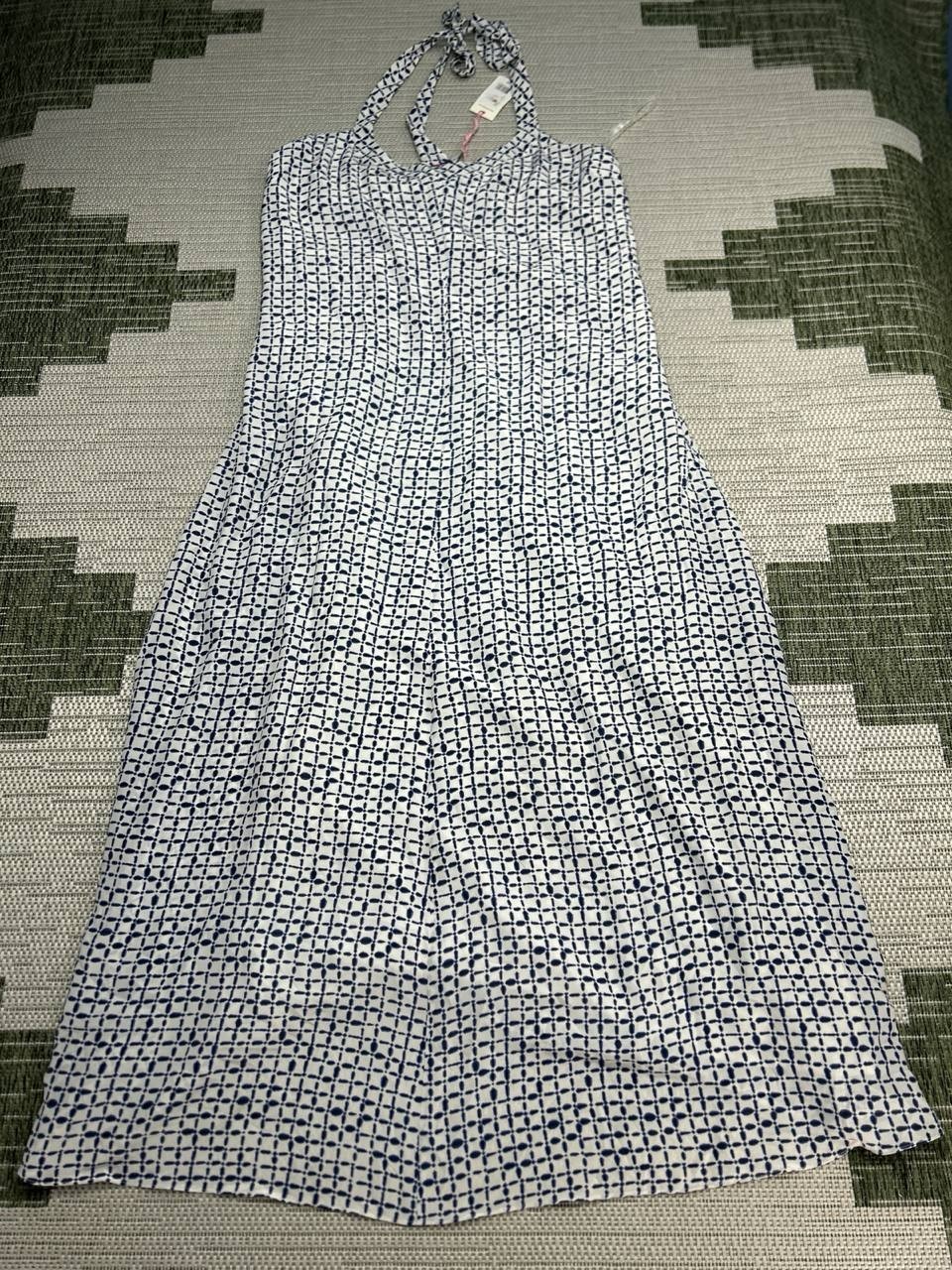 Vineyard Vines Dress Womens 16 Blue White Silk Midi Halter New