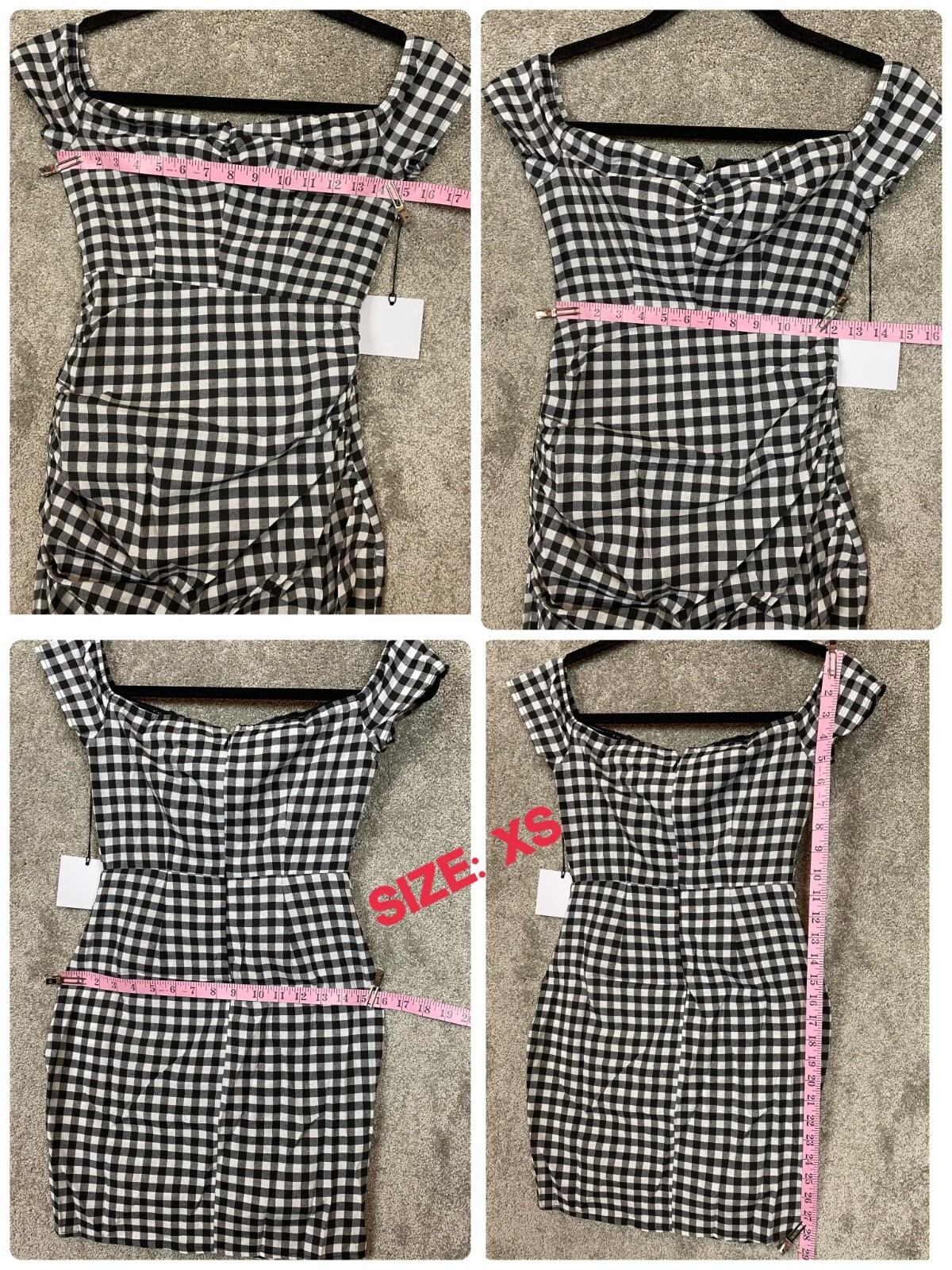 $64 NEW By The Way Roselyn Gingham Mini Dress Black & White Check XXS, XS, S, M