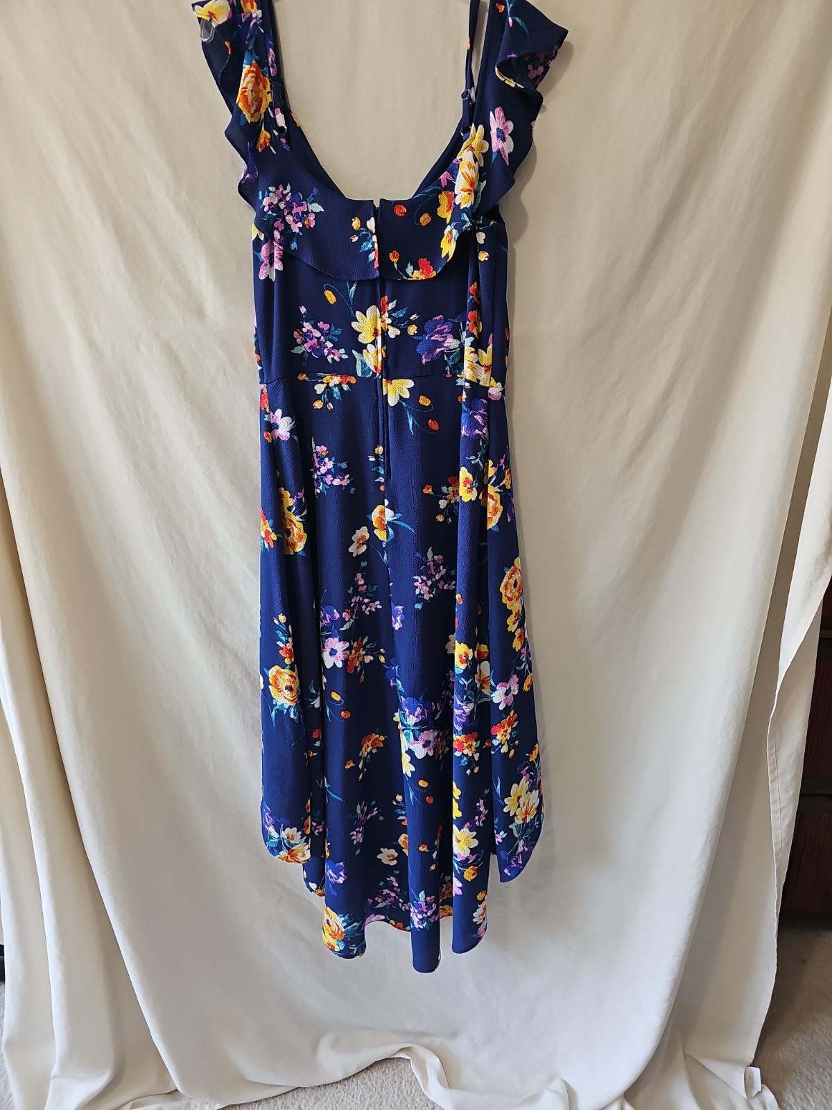 By & By Floral Print Bubble Crepe Hi-Low Summer Off The Shoulder Dress Sz 9