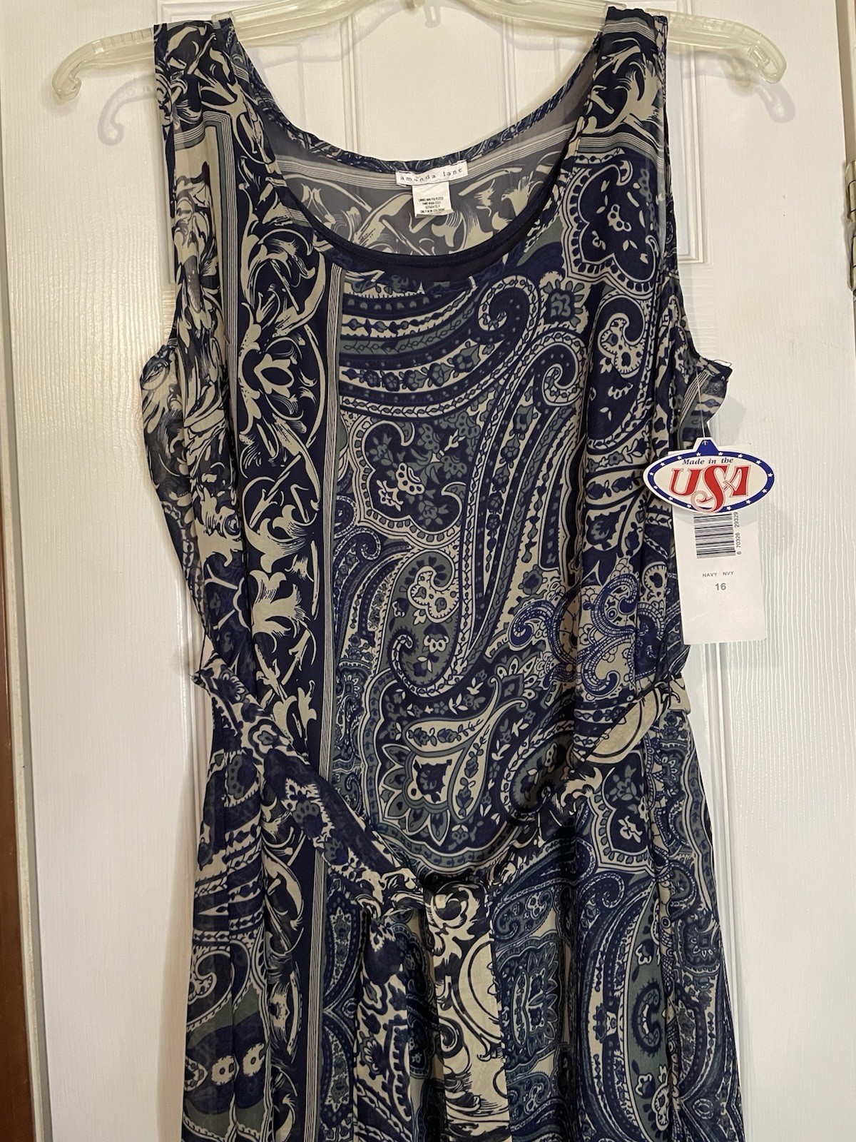 Amanda Lane Womens Navy Gray Filigree Flower Opaque Paisley Tank Maxi Dress 16