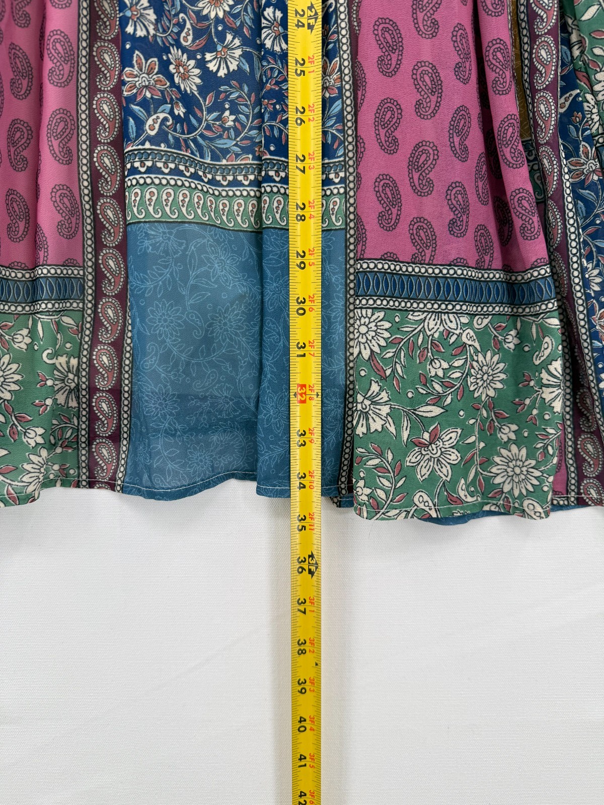 Aura Patchwork Boho Babydoll Tunic Dress Women’s M Floral Paisley Long Sleeve