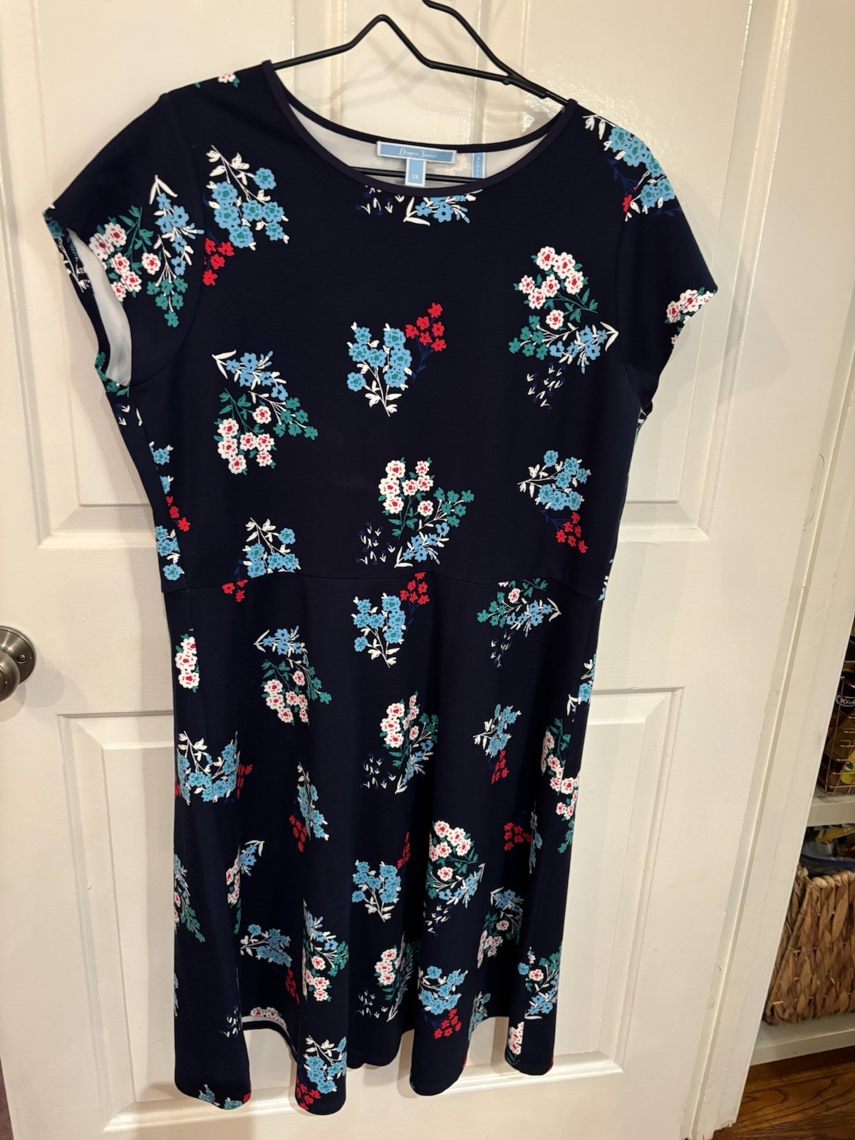 Draper James Women’s Cap Sleeve Dark Blue Navy Floral Slip-On Dress Size 1X