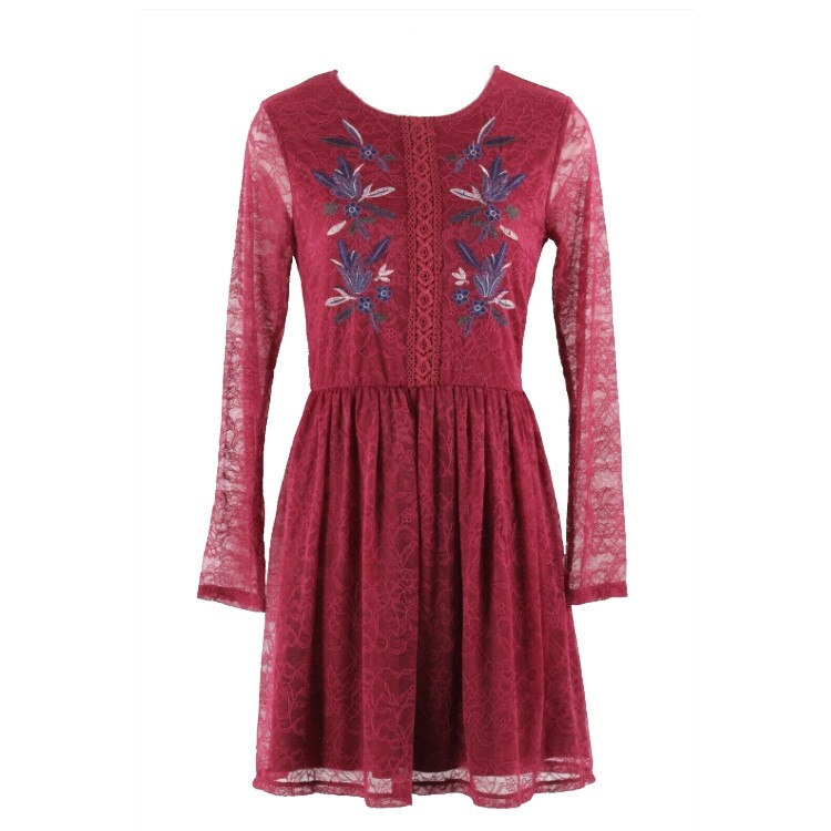Francesca’s NEW $48 Sz XS Burgundy Lace Overlay Nylon Blend Poly Dress