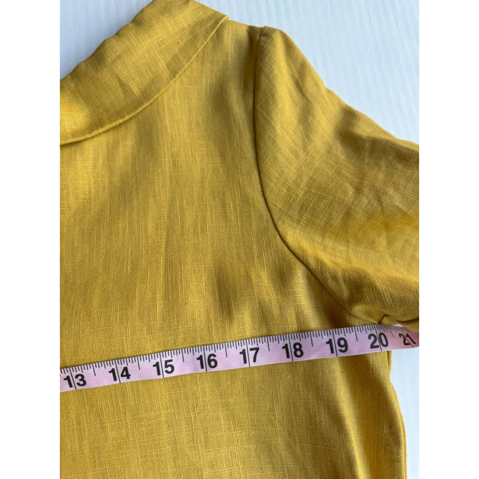 ⁠LeMuse Lithuania Mustard Yellow Linen Cotton Roll Collar Shift Midi Dress M