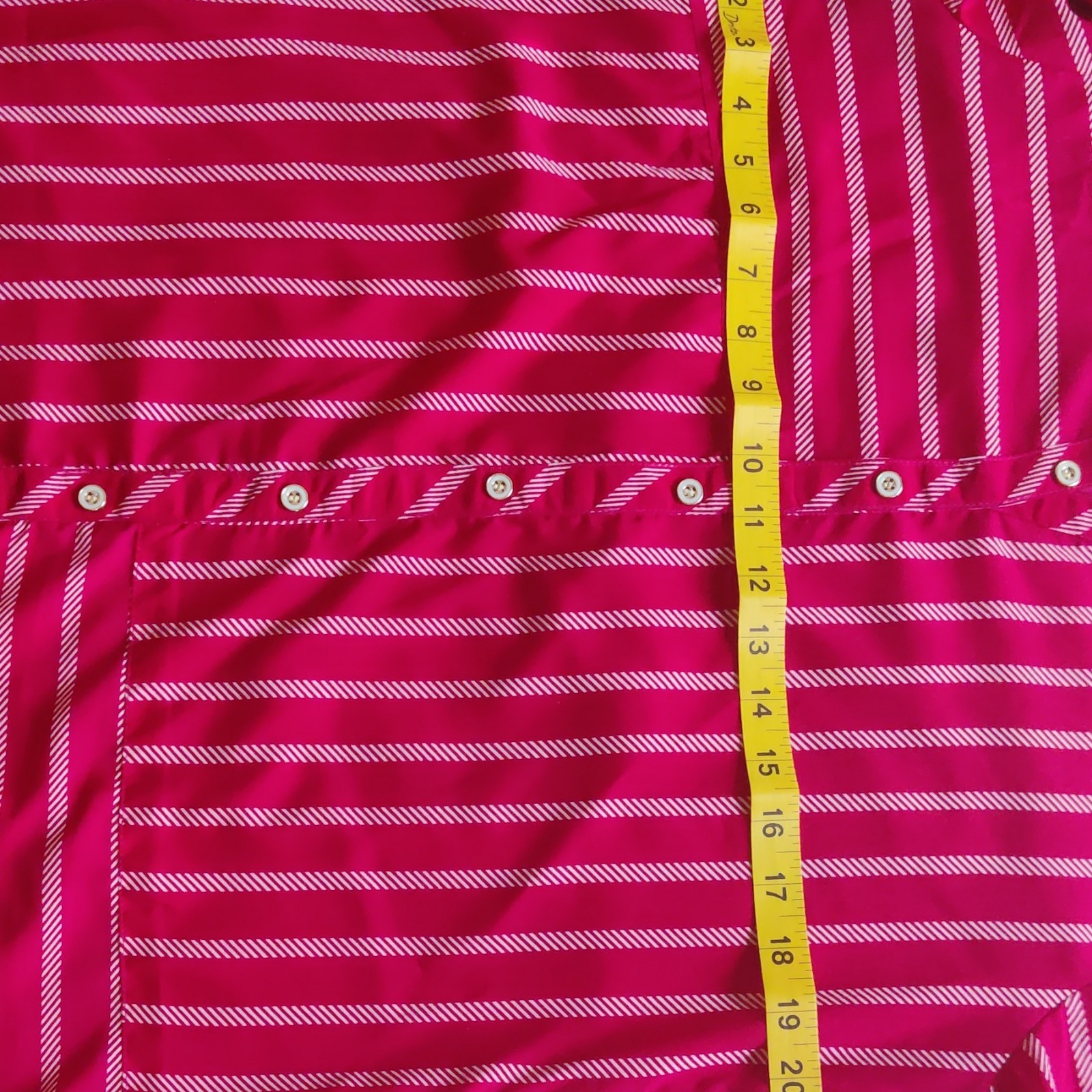 Pink & White Striped Shirt Dress, Button-Front Collared 3/4 Sleeve S