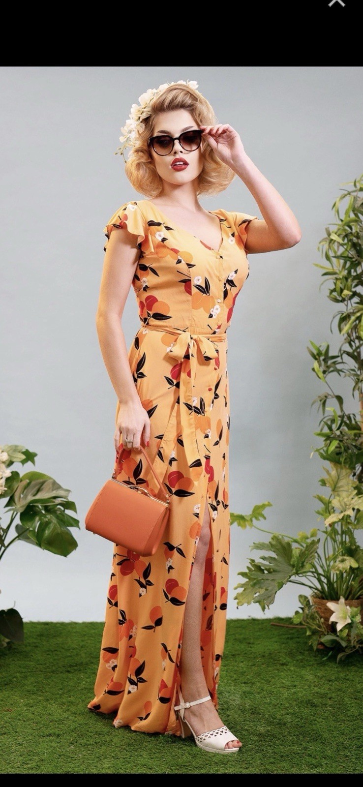 NWT Collectif London Thelma Mid Century Apricot Maxi Dress US 8