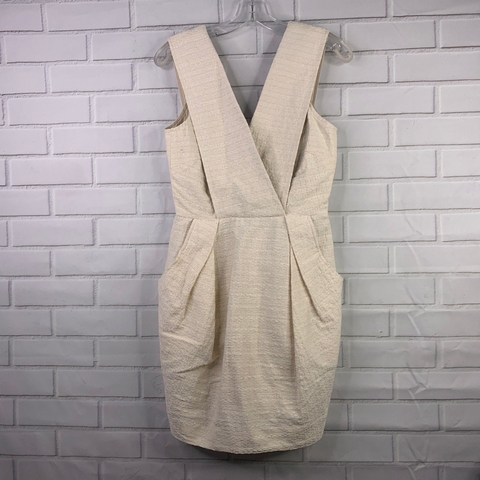 Anthropologie WHiT dress ivory cream textured deep cut sleeveless size 4 women