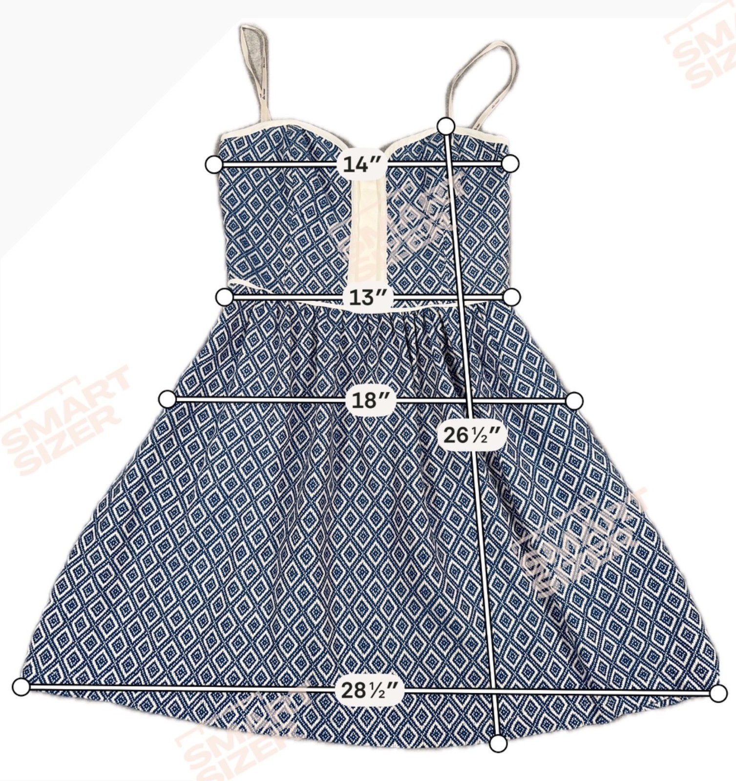 Ella Moss Blue White Diamond Print Strapless Dress S Fit & Flare Cotton Blend