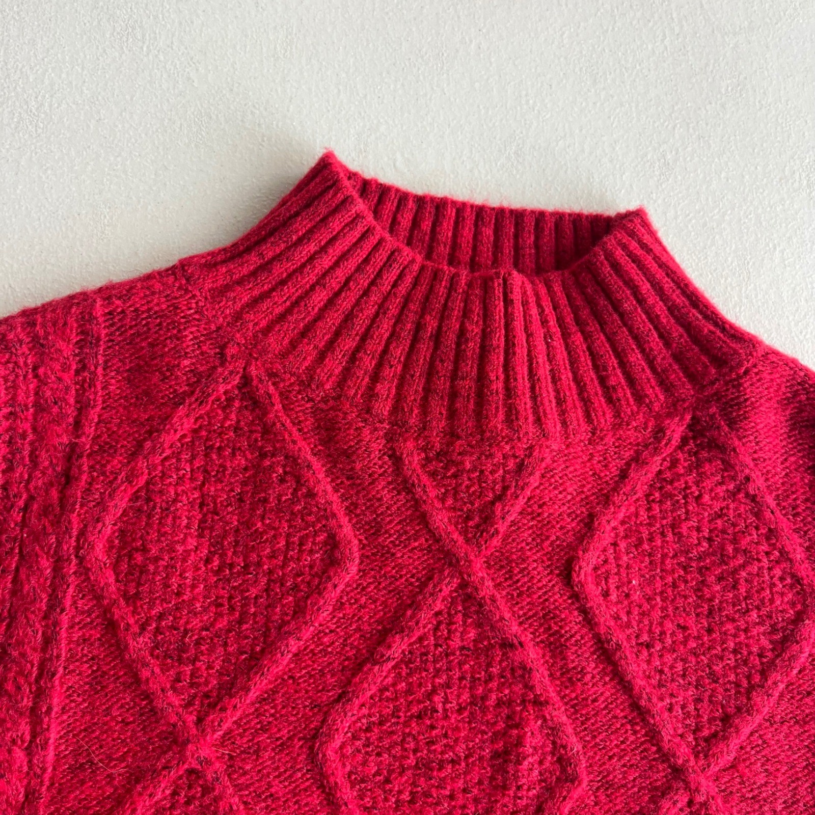 LOFT Women’s Sm. Red Cable Knit Mock Neck Long Sleeve Sweater Dress Cozy Holiday