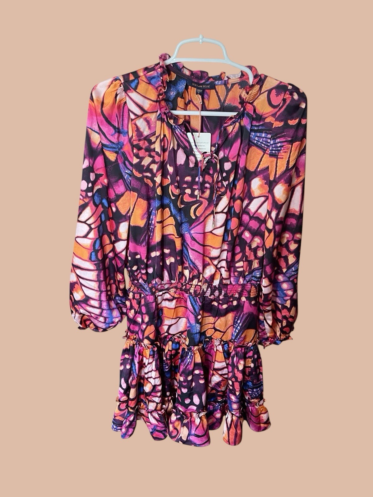 Skies Are Blue Women’s Floral Print Long Sleeve Ruffle Mini Dress Size S NWT