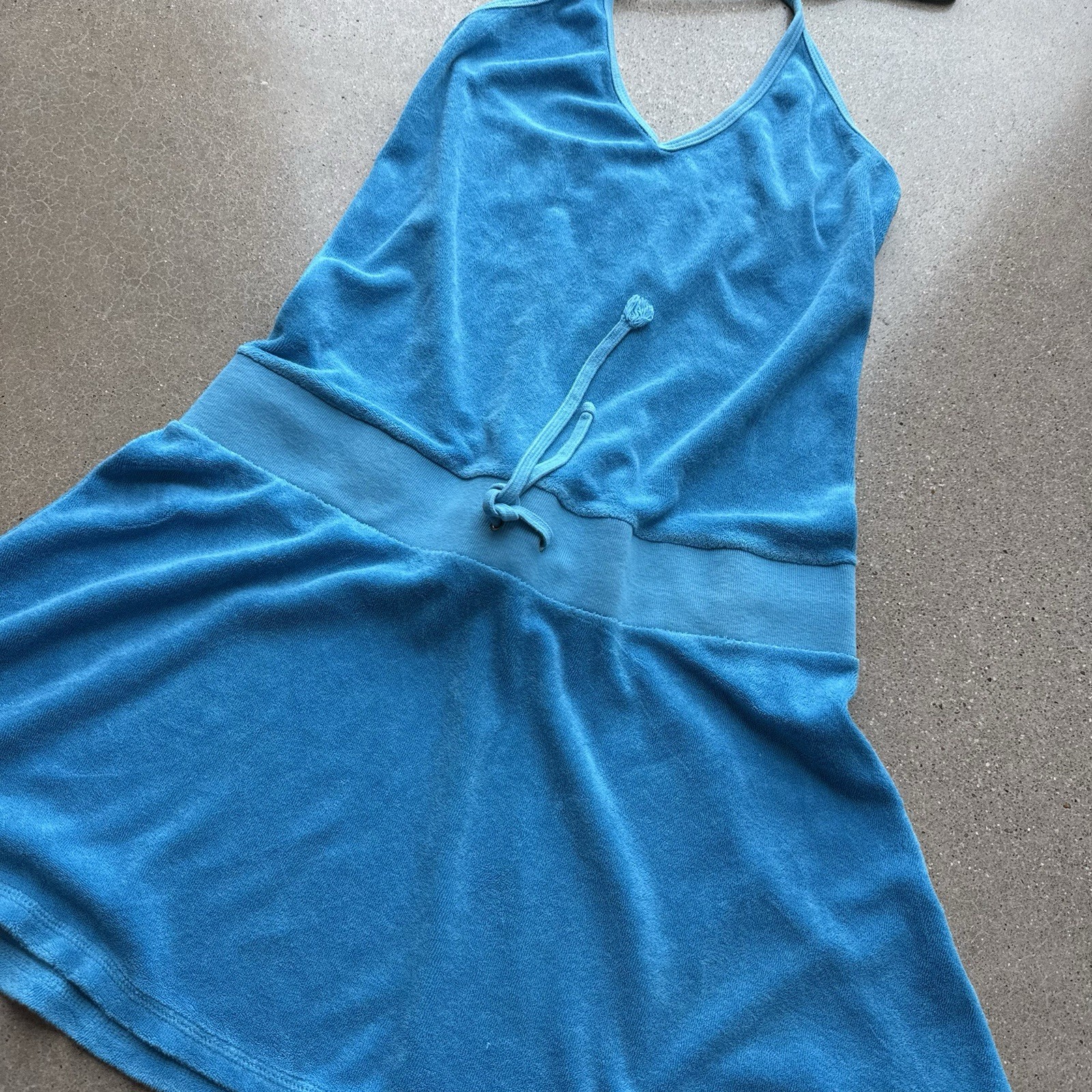 Juicy Couture Vintage Y2K blue Terry Cloth Cover Up Dress M Towel Pool halter