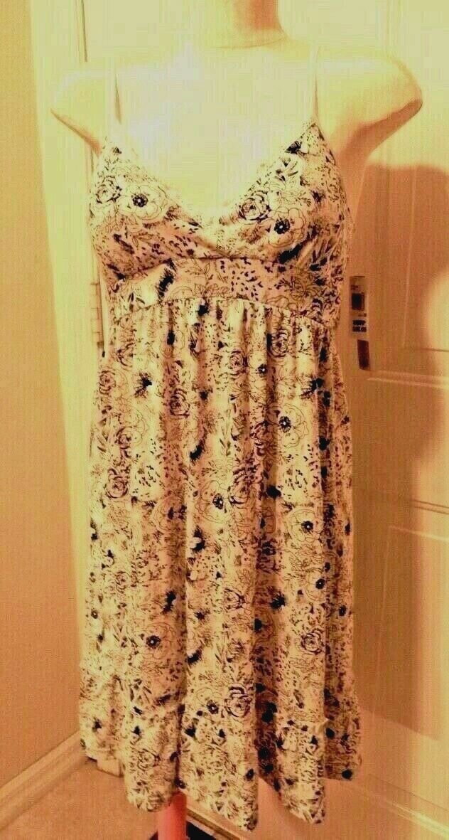 ENERGIE SPAGHETTI STRAP WHITE W/BLACK FLOWERS DRESS SZ. M