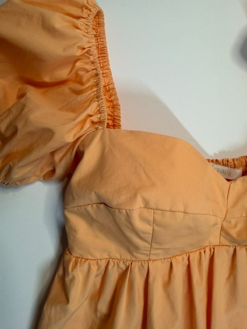 Olivaceous Light Orange Puff Sleeve Sweetheart Neckline Babydoll Dress Size S