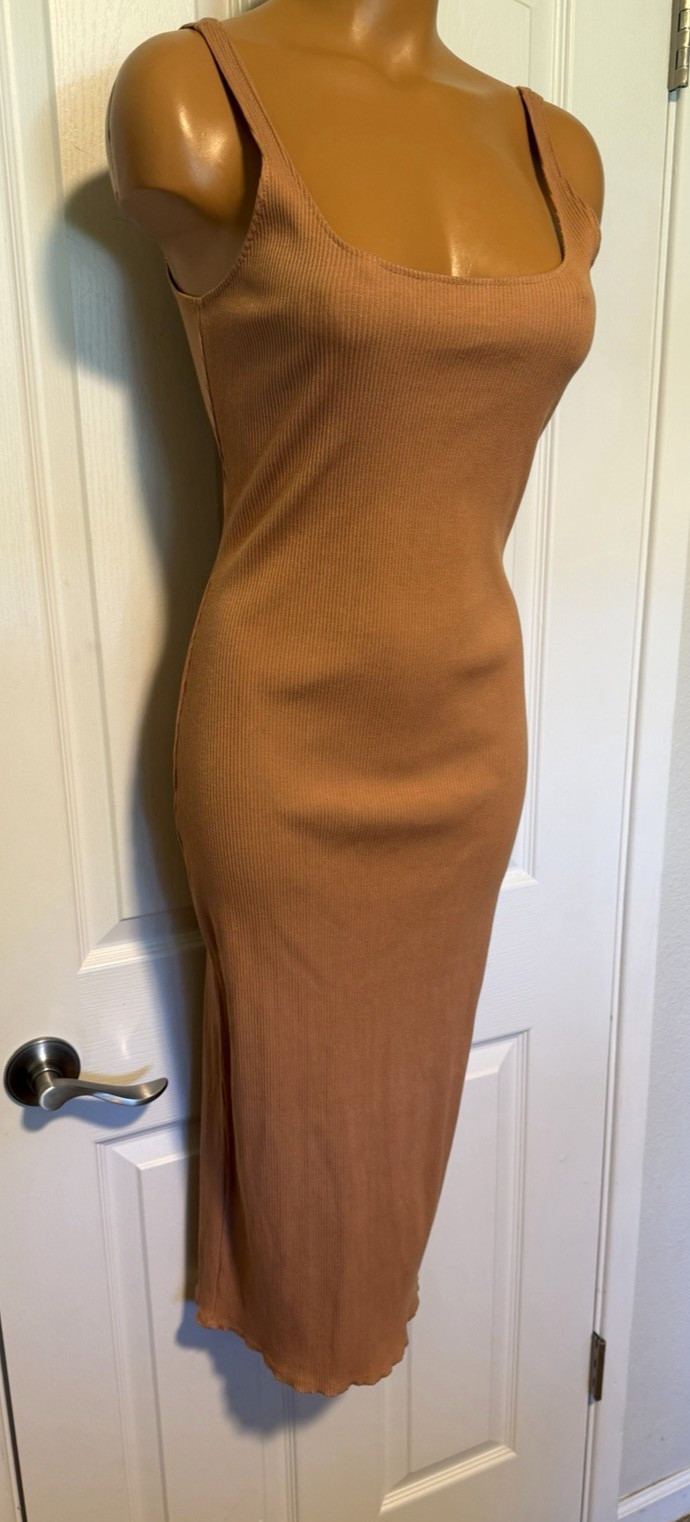 ROLLA COSTER CAMEL TAN RIBBED RAYON BODYCON WIGGLE DRESS SZ L