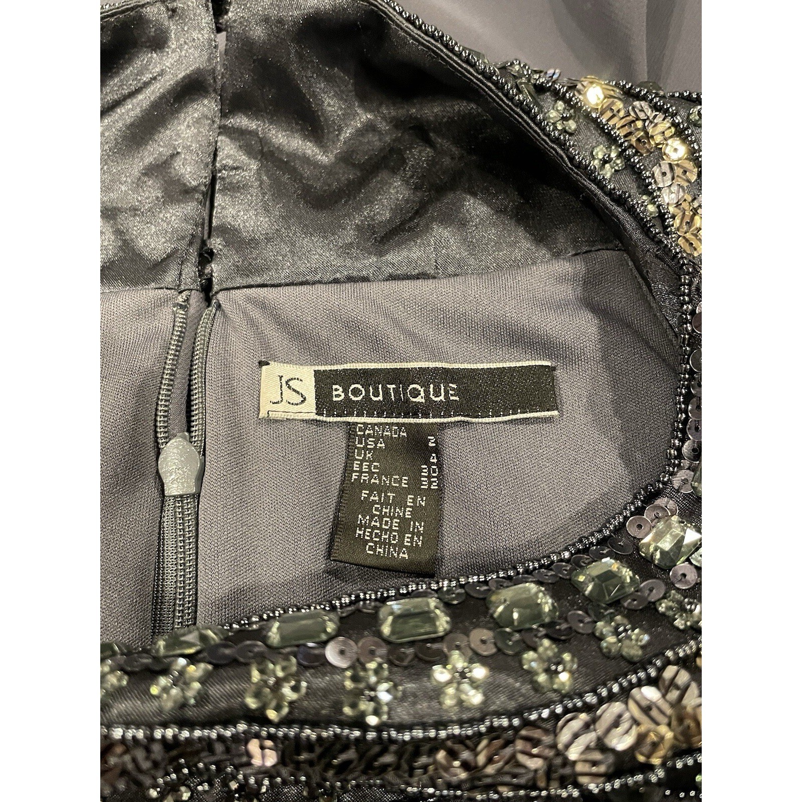 JS Boutique Chiffon Dress Womens Size 2 Gray Beaded Sequin Party Formal Prom