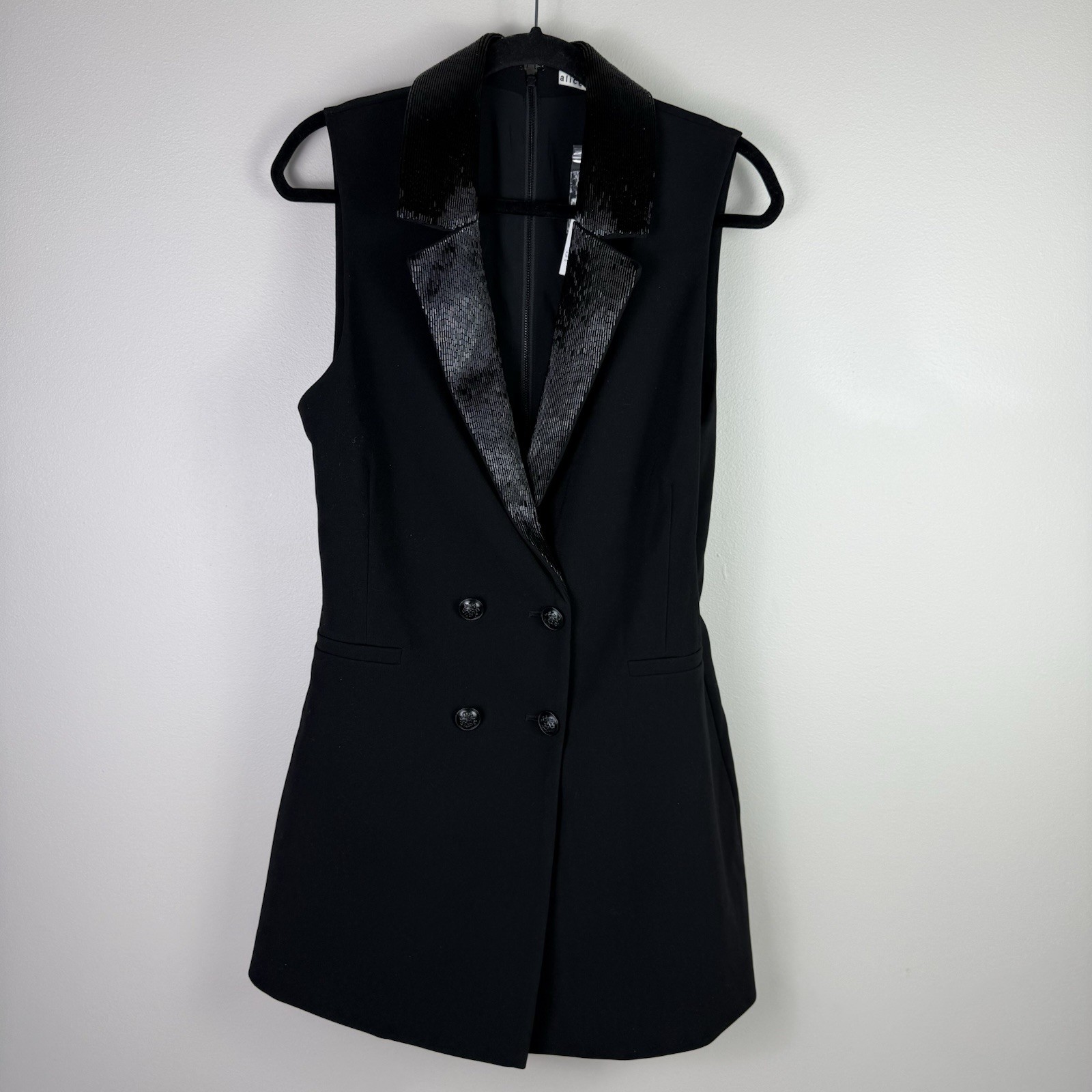 Alice Olivia Black Sleeveless Blazer Tuxedo Mini Dress Sz 12 Old Money Preppy