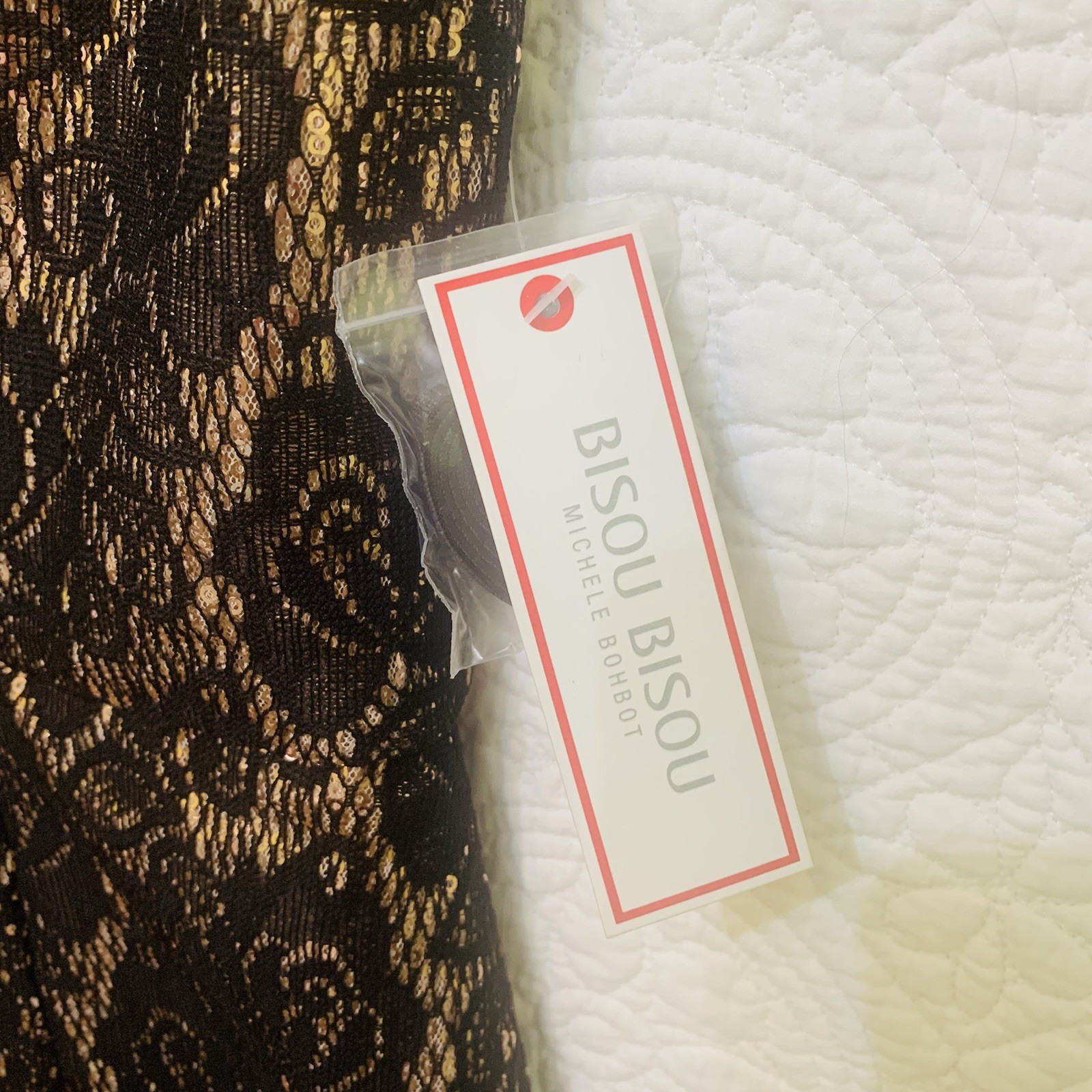 Bisou Bisou Michele Bohbot New w Tags Y2K Dress Blush/Black Size 8 Gold Sparkle