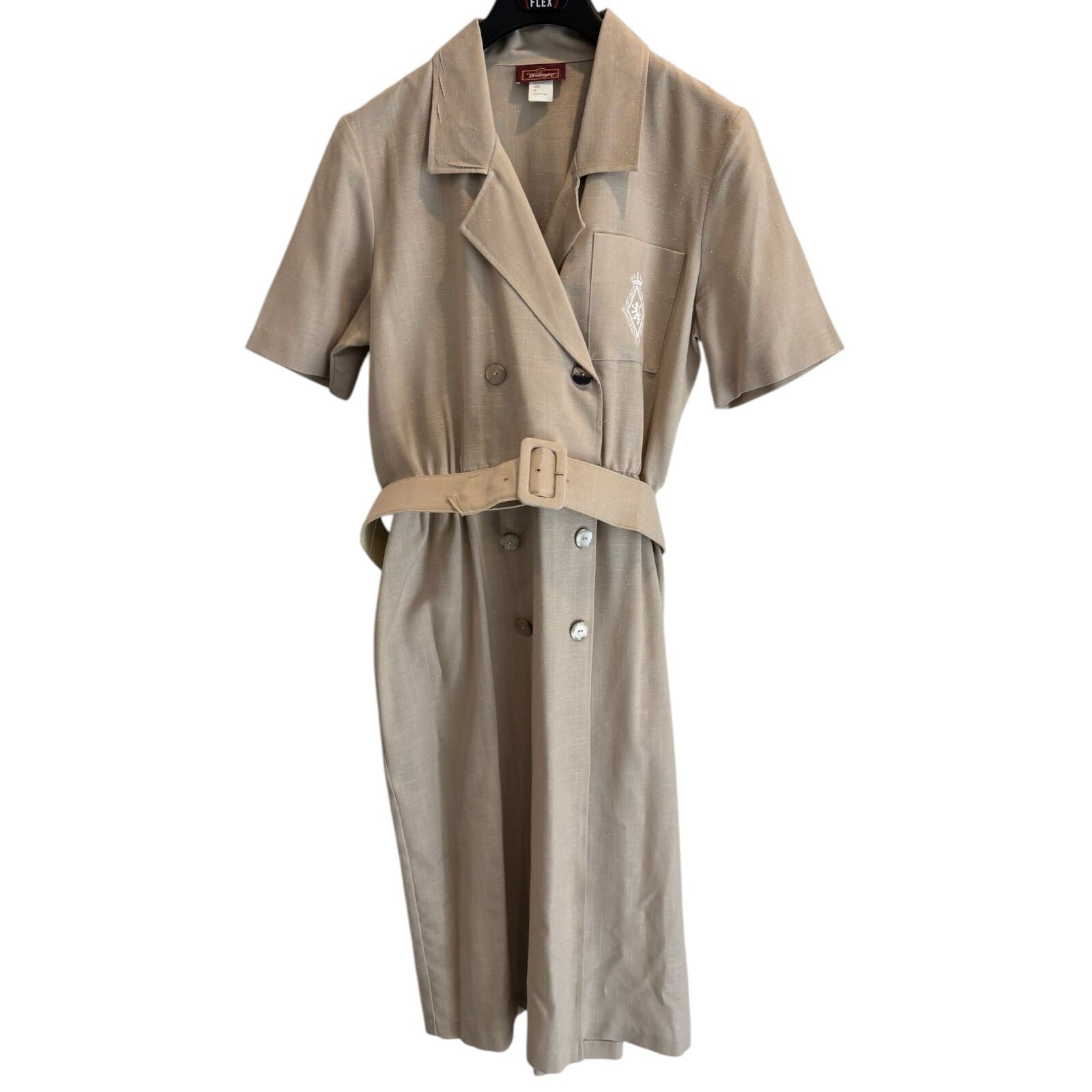 Vintage 80s Worthington Shirt Dress Size 16 Midi Belted Embroidered Utility