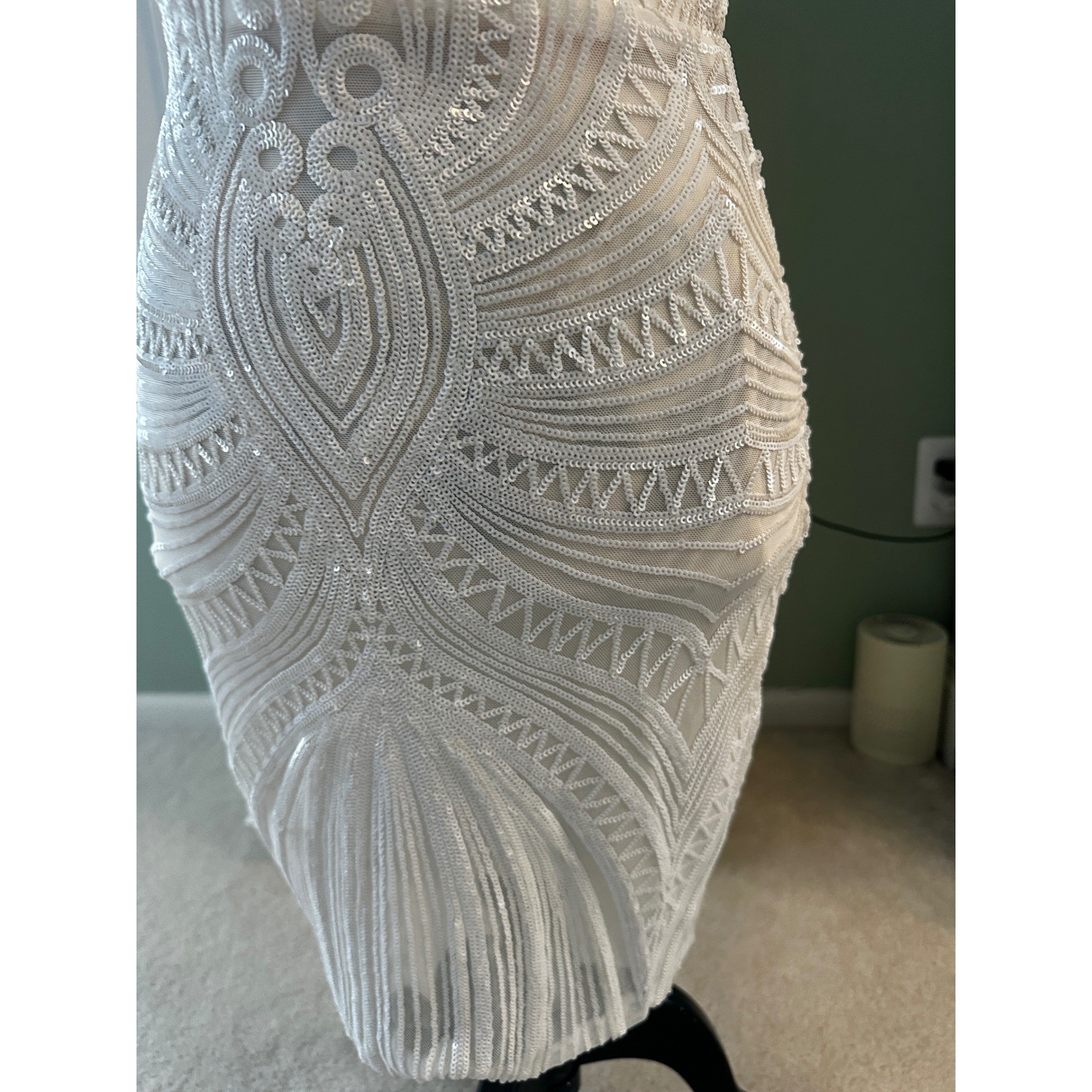Windsor White Sequin Bodycon Dress Beaded Draped Back Bridal Cocktail Mini M