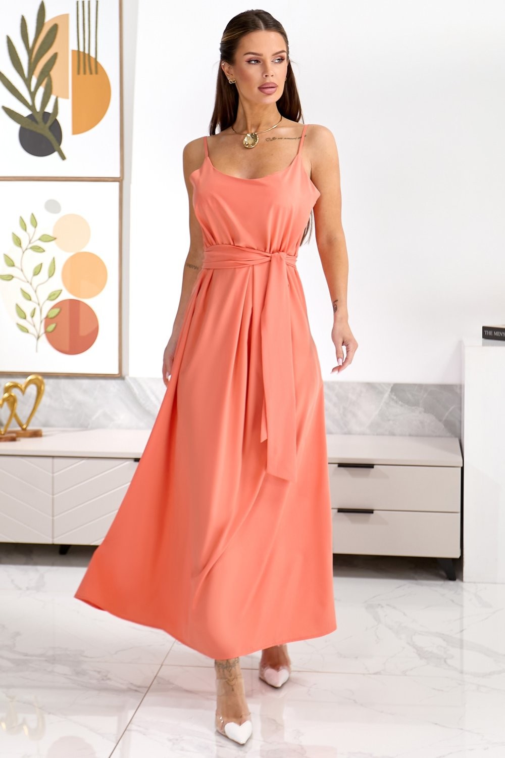Orange dress with thin straps Size 2, 4, 6, 8, 10 US Fashionable NEW
