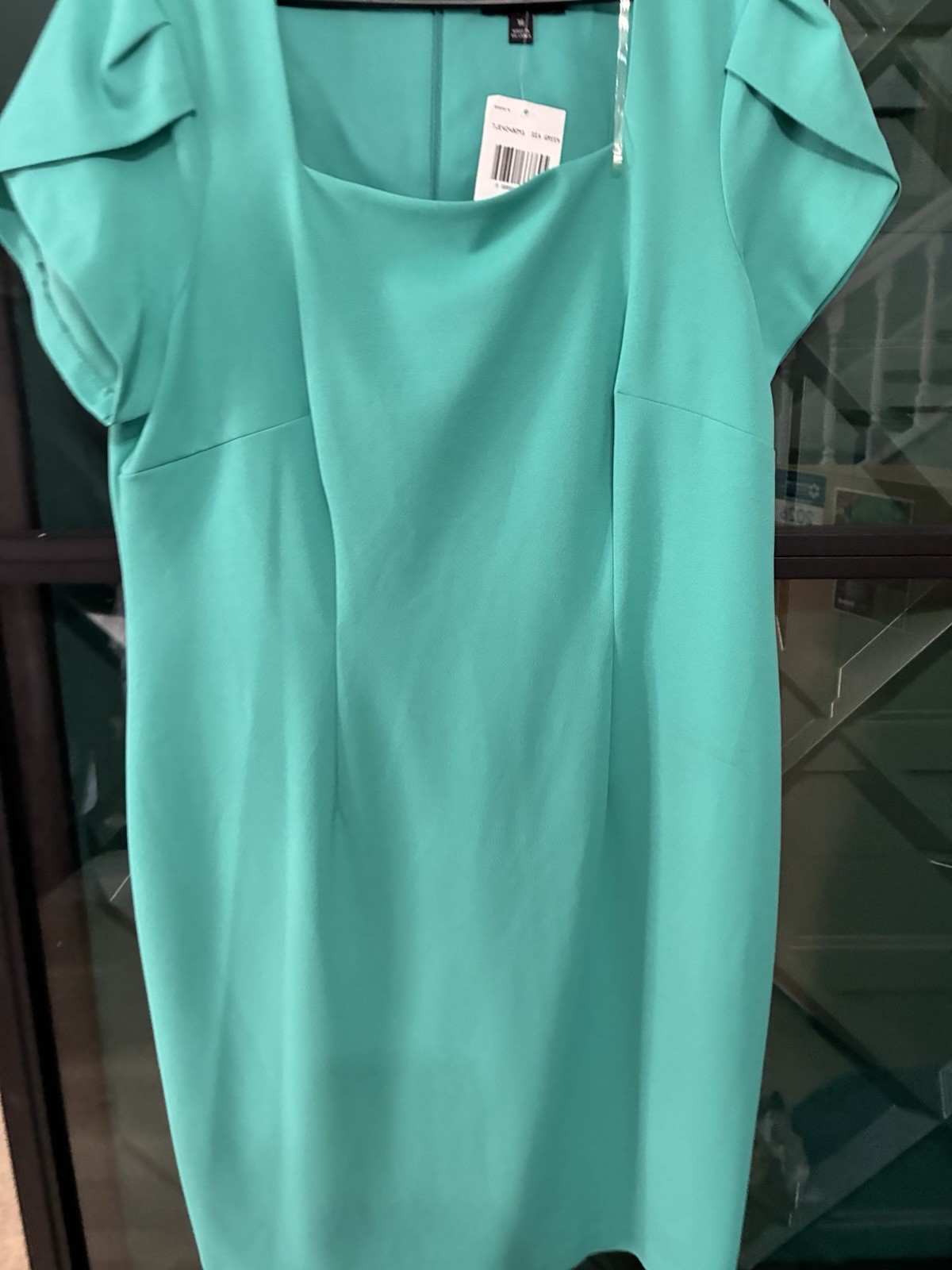 NWT Connected Apparel Sea Green Flutter Sleeve Sheath Dress Size 16