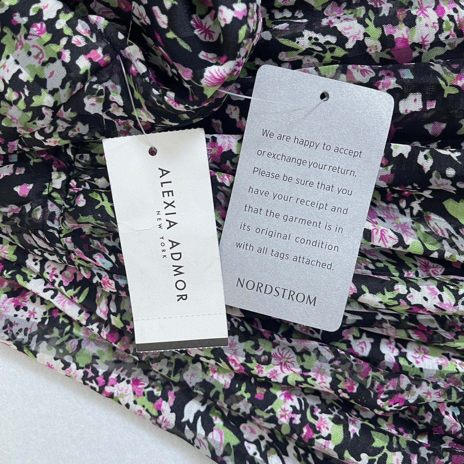 Alexia Admor Floral Chiffon Mini Dress Lace Hem Tie Neck Long Sleeve NWT Size M