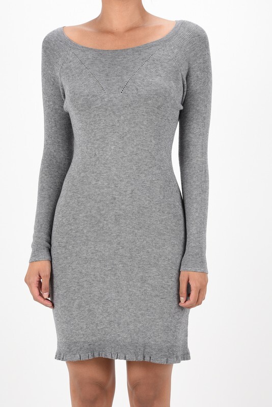 Yemak Women’s Round Neck Reglan Sleeve Ribbed Knit Sweater Dress MK6019