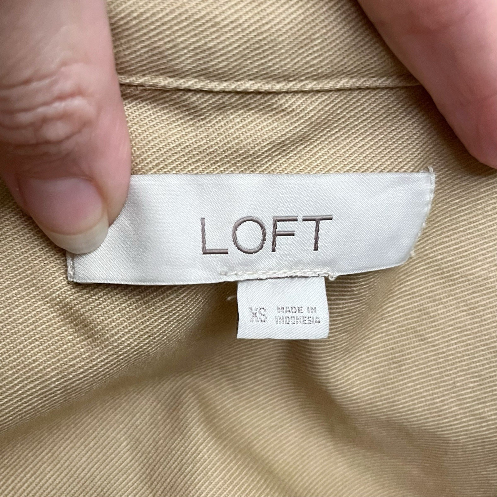 Loft Twill Patch Pocket Mini Dress XS Tan Shift Safari Preppy Military Button