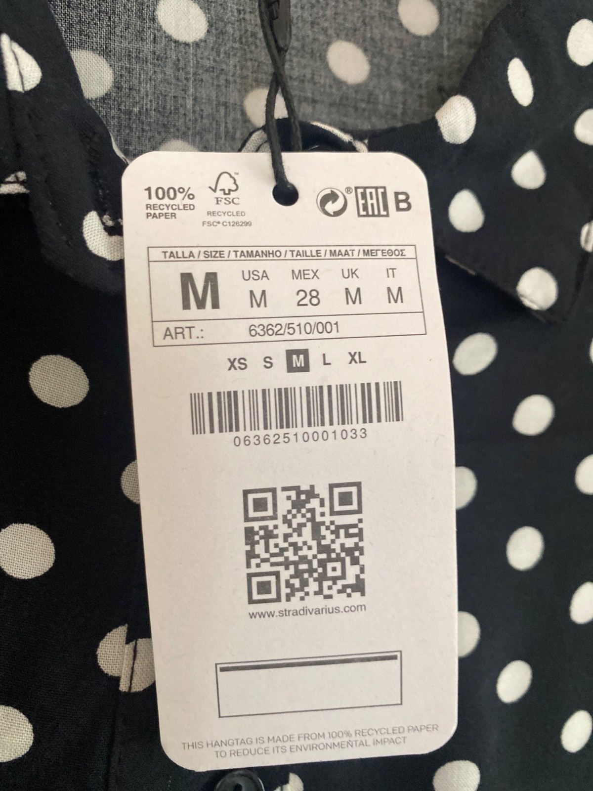 NWT Stradivarius Black & White Polka Dot Long-Sleeve Tiered Mini Dress Size M