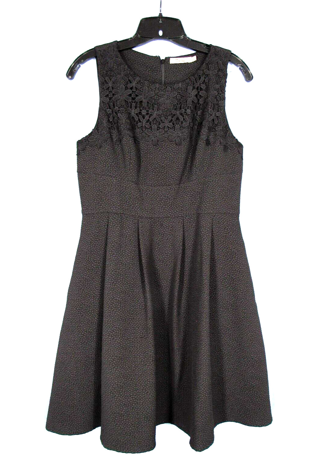 DARLING Textured POLY KNIT Black CROCHET FLORAL YOKE Fit/Flare PARTY DRESS M