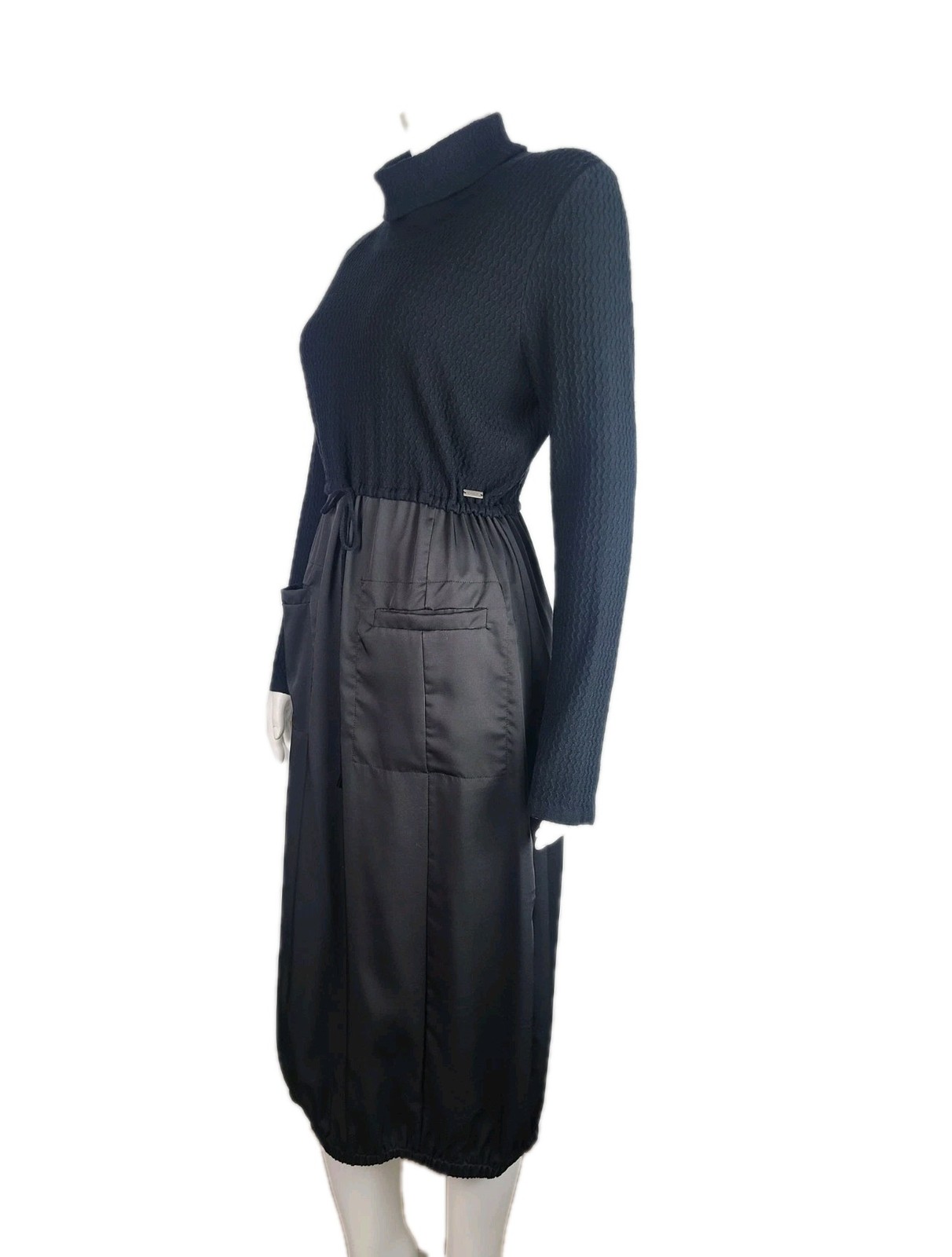 Picadilly Midi Balloon Drawstring Dress Size Small Knit Stretch Pockets