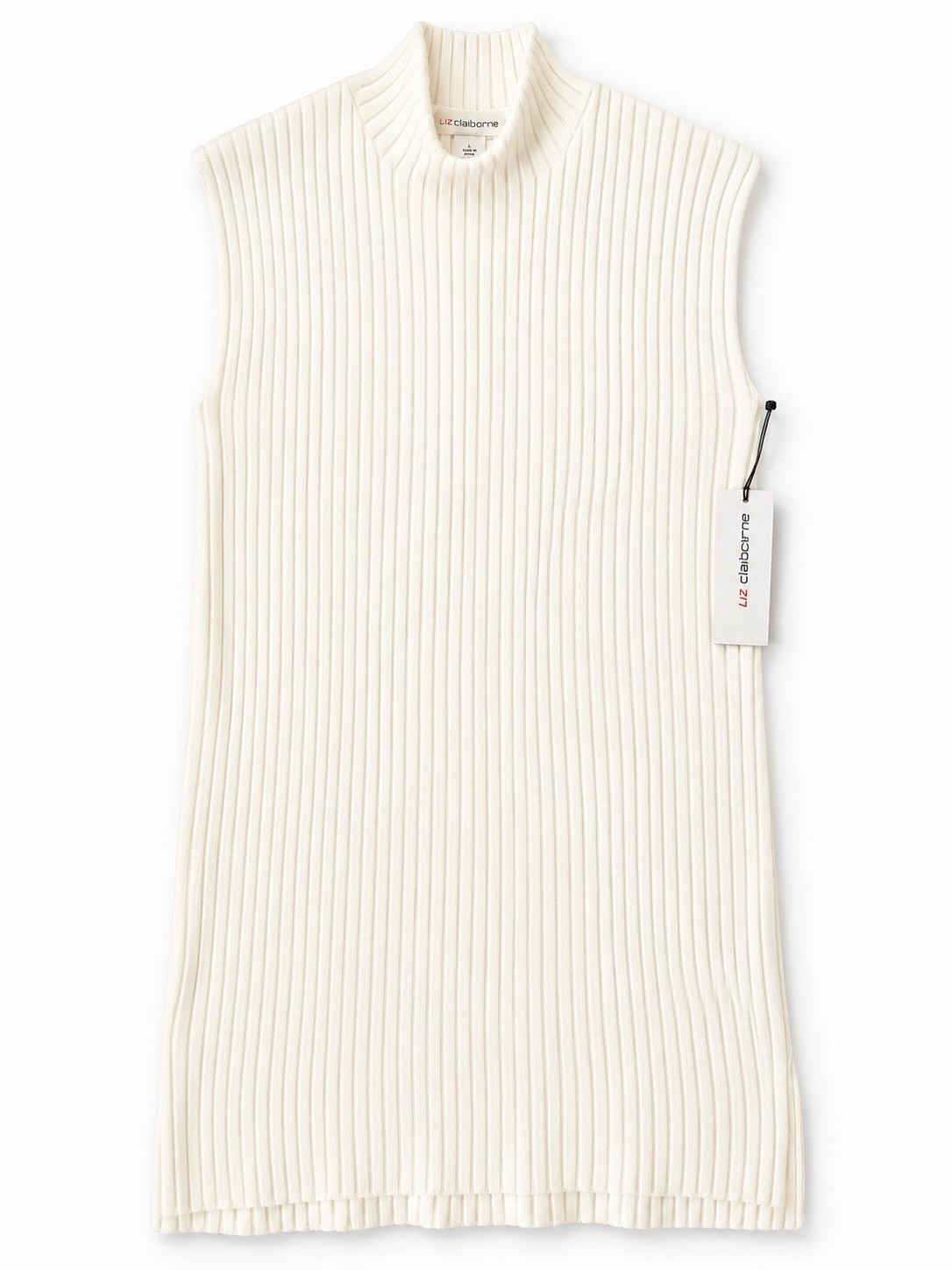 Liz Claiborne Women’s Ribbed Mock Neck Sleeveless Sweater Dress Ivory NWT Size L