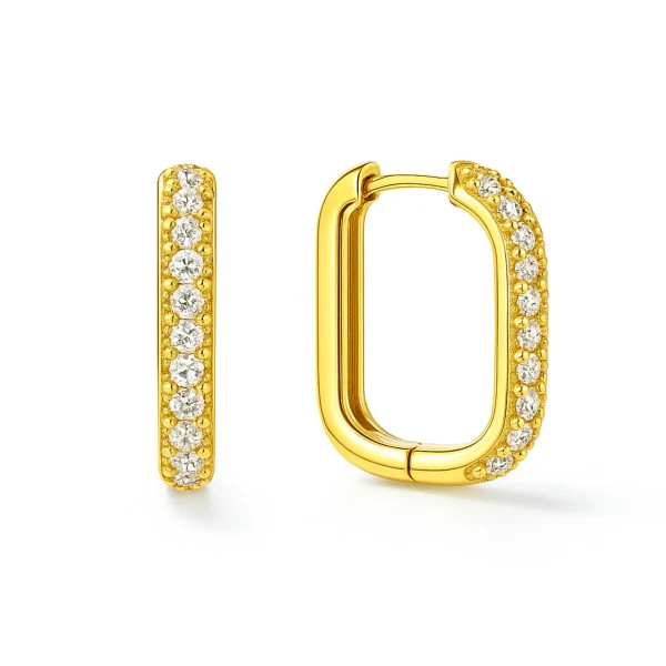 18K Gold Plated Pave & Carabiner Gold Hoop Earrings Set