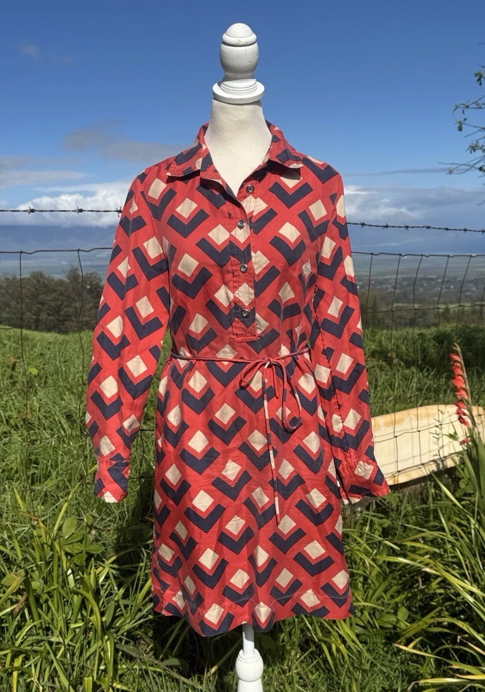 Banana Republic Mad Men Mod Retro Silk Geo Print Shirt Dress Size 2