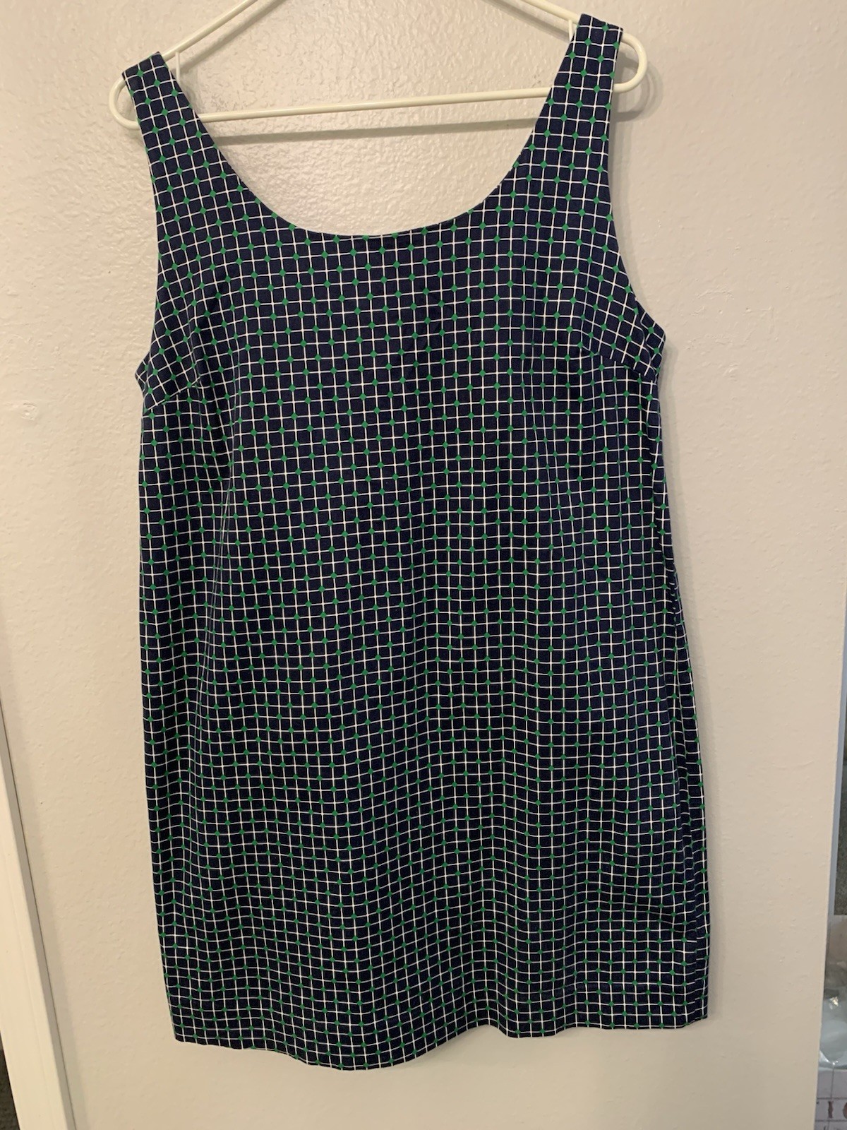 Joe Fresh Women’s Shift, Sz L, Navy Blue W/green & White, Sleeveless, Round Neck