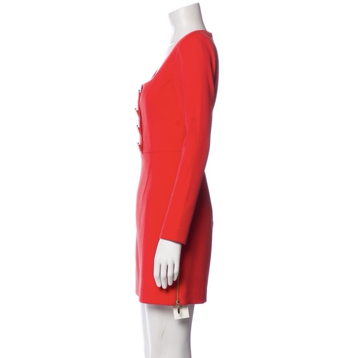 Rebecca Vallance Red Long-Sleeve Mini Dress with Heart Buttons XS $545