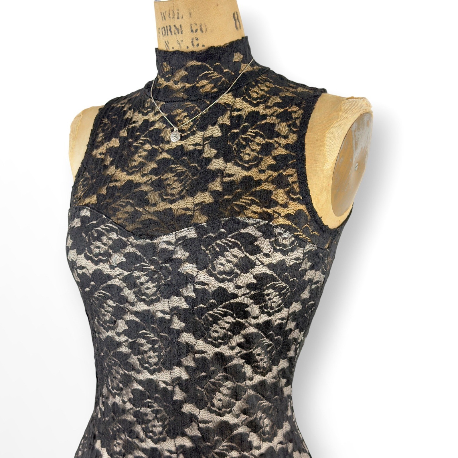 Y2K Wet Seal Black Lace Mock Neck Mini Dress Open Back Gothic Size XS S