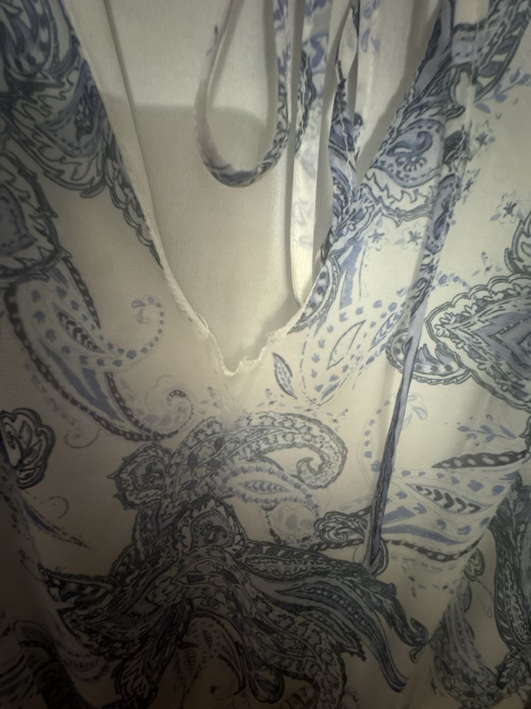 Lila Li Blue and White Paisley Print Long Sleeve Ruffle Mini Dress